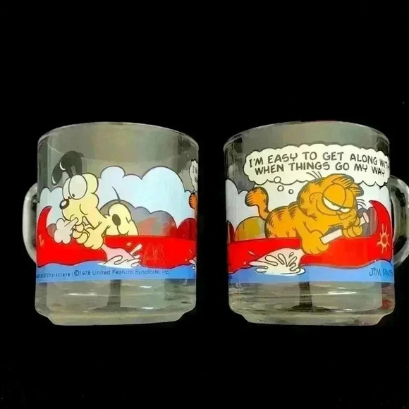2 Vintage McDonald's Garfield Glass Coffee Mugs - Jim Davis, 1978, Canoe - Picture 1 of 6